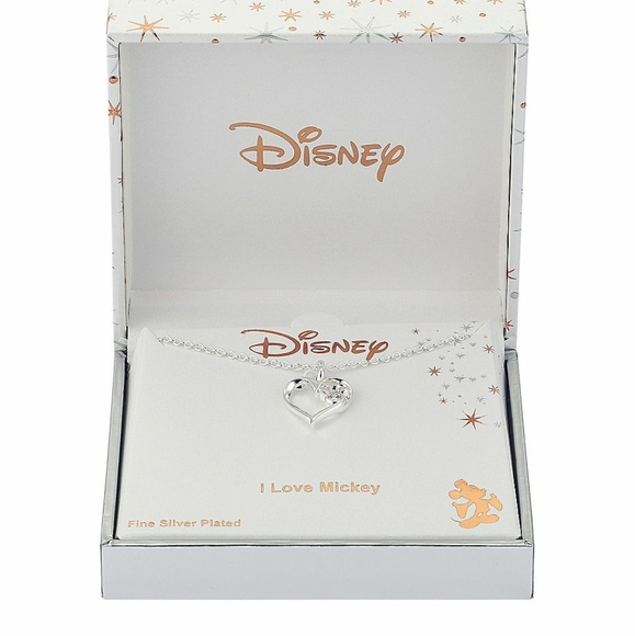 Disney's Mickey Mouse I Love Mickey Silver Cubic Zirconia Heart Necklace NWT - Picture 3 of 12